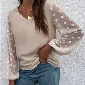 Shein- Swiss Dot Bishop Sleeve Blouse